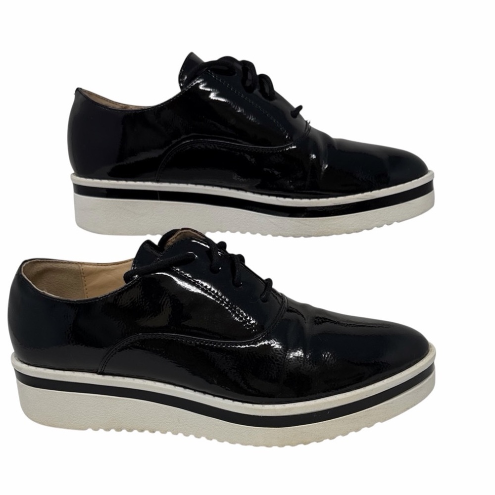 Madden Girl Platform Black Patent Leather Oxford Shoes Size 7.5